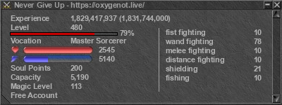 Signature for player Never Give Up